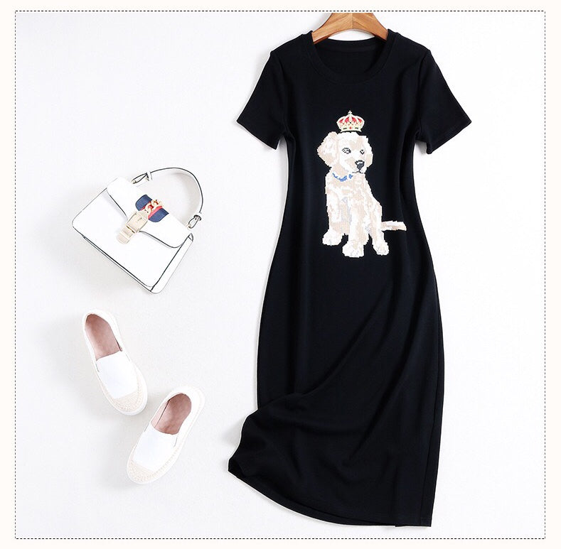 Dog Embroidered T-Shirt Dress