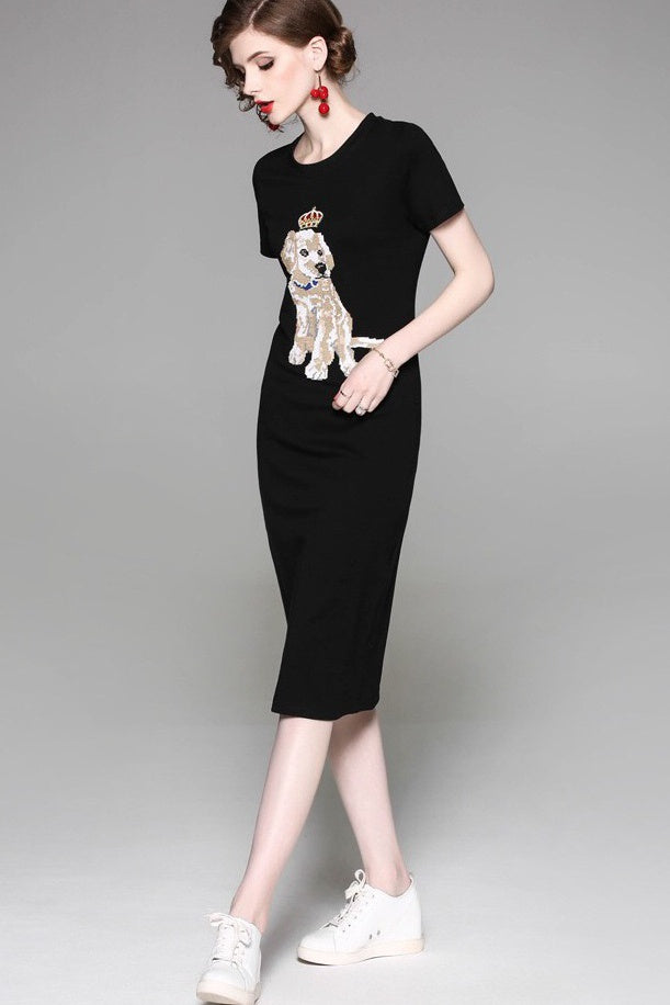 Dog Embroidered T-Shirt Dress
