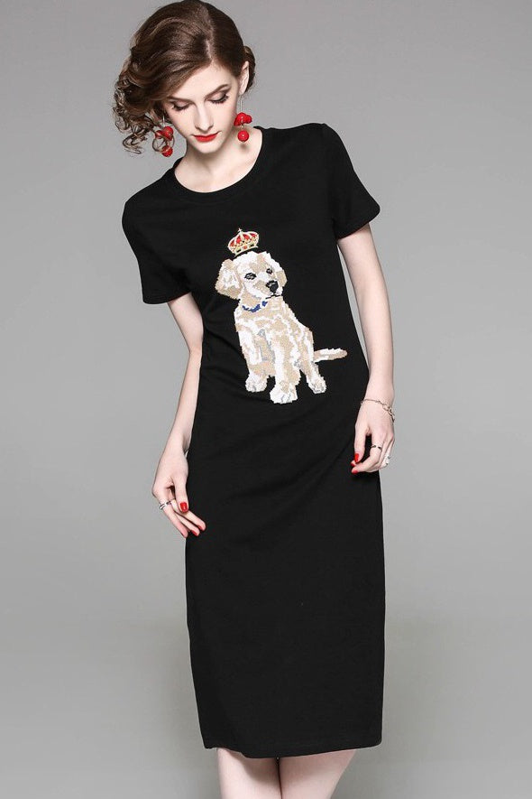 Dog Embroidered T-Shirt Dress