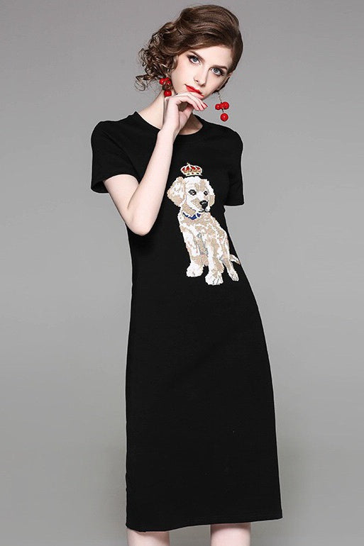 Dog Embroidered T-Shirt Dress