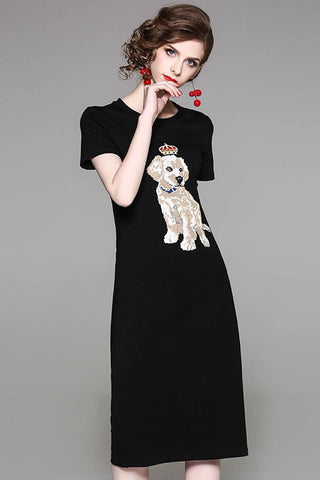 Dog Embroidered T-Shirt Dress