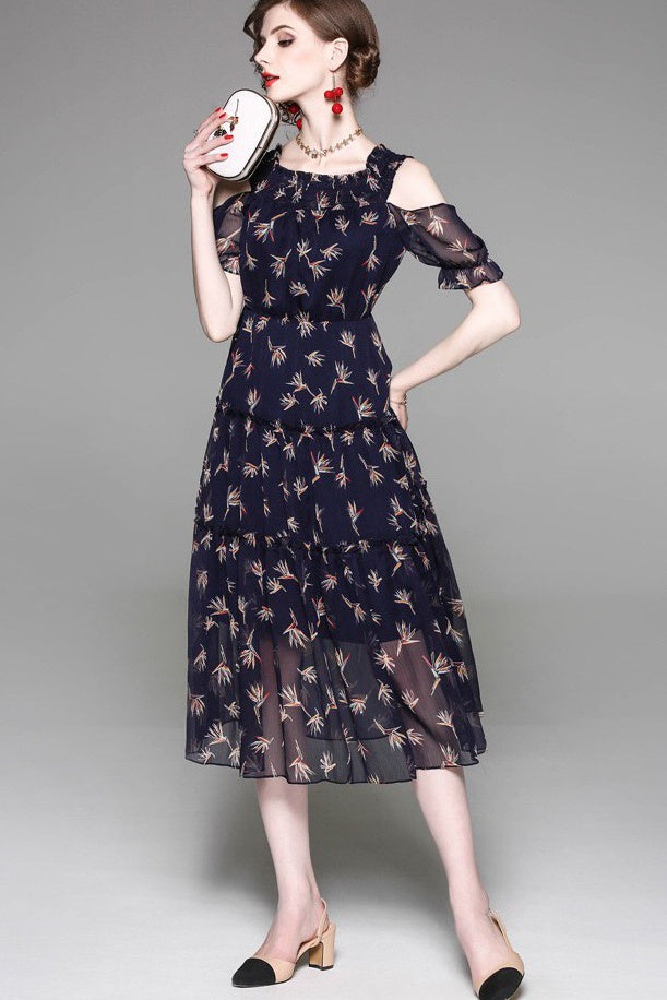 Cold Shoulder Floral Dress