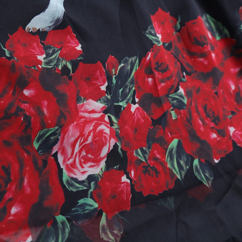 Dog and Flower Print Organza Dress