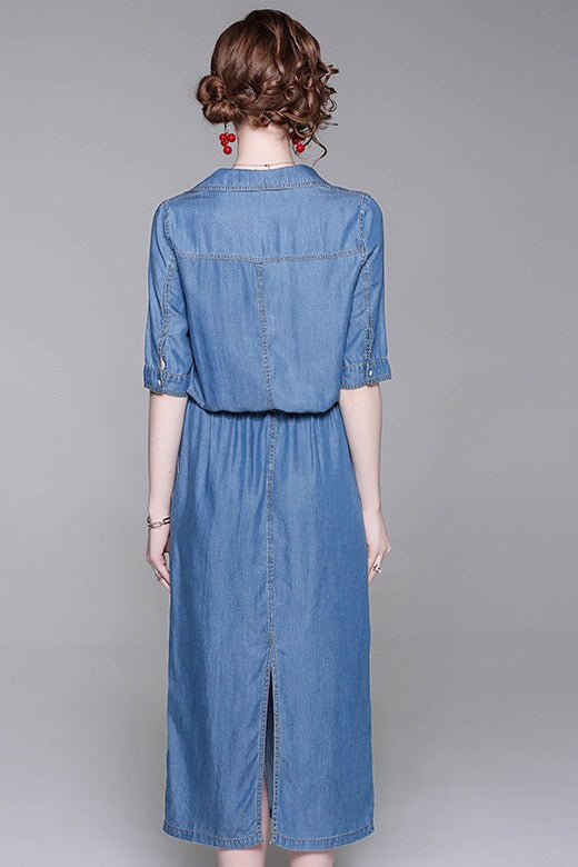 Denim Midi Dress W/ Belt