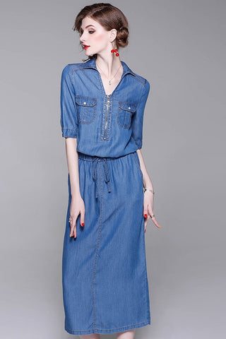 Denim Midi Dress W/ Belt