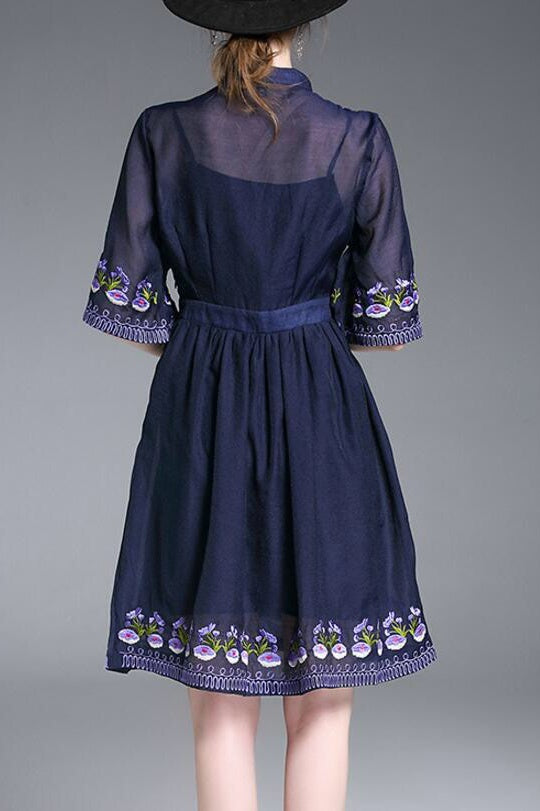 Floral Embroidered Pleated Dress