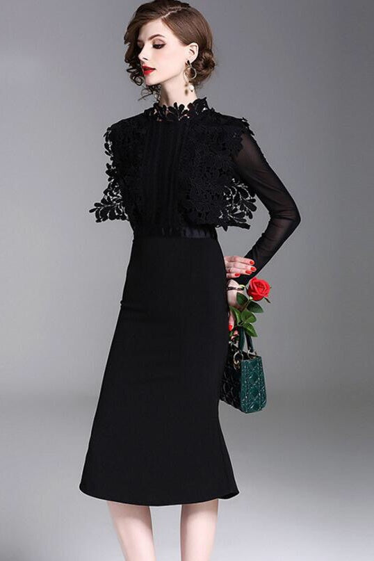 Fishtail Dress W/ Lace Overlay