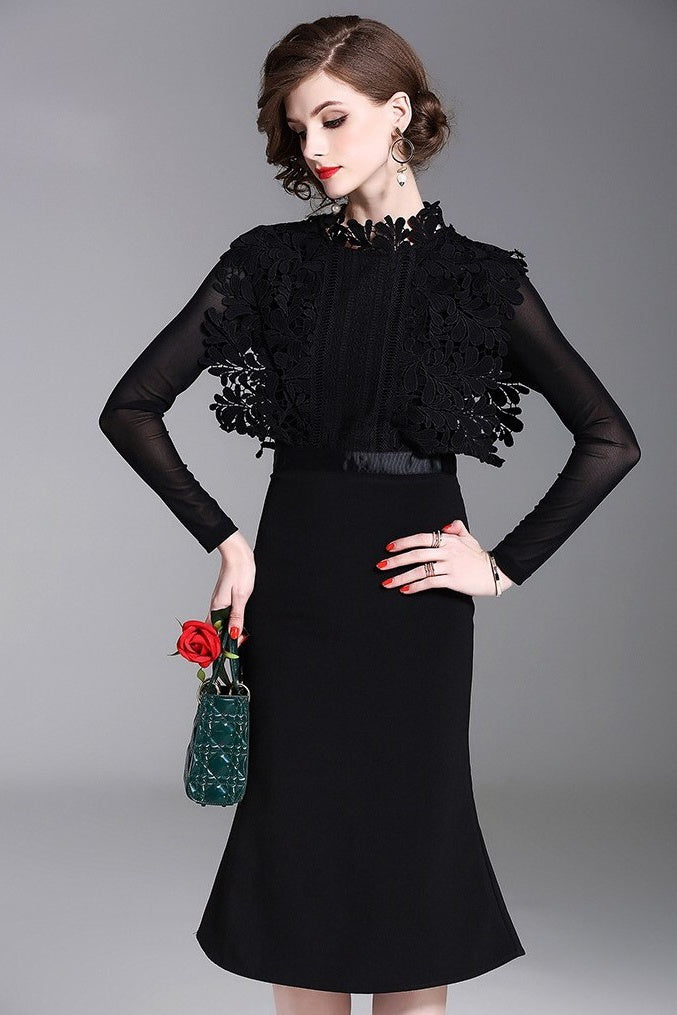 Fishtail Dress W/ Lace Overlay