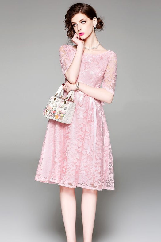 Embroidered Mesh Fit and Flare Dress