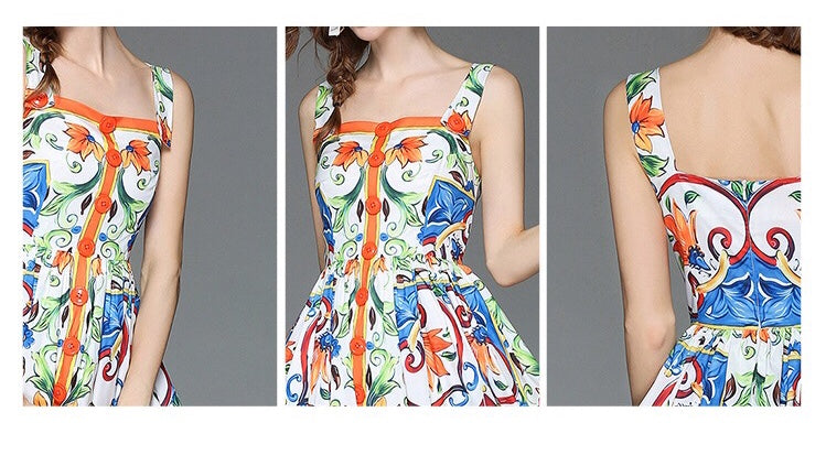 Floral Print Dress W Lace Hem