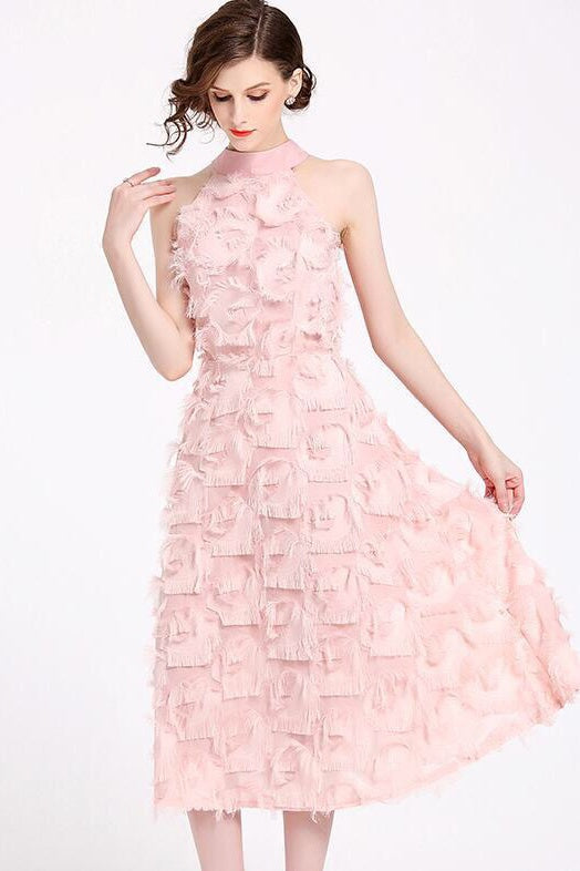 Choker Neck Dress W/ Tassel Detail