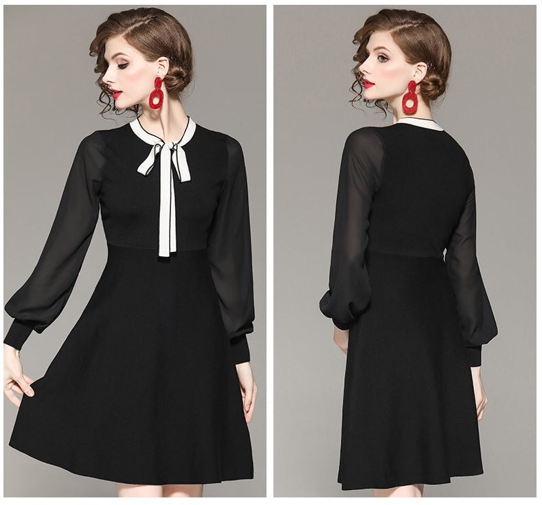 Black Viscose Dress W/ Chiffon Sleeve