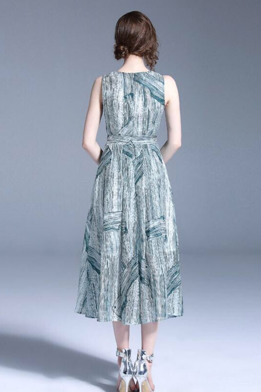 Wash Painting Midi Dress W/ Belt