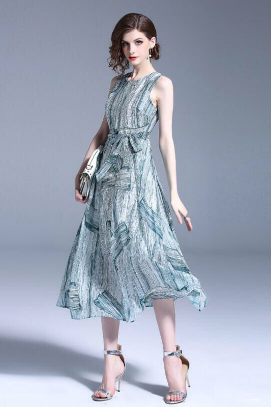 Wash Painting Midi Dress W/ Belt