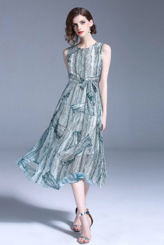 Wash Painting Midi Dress W/ Belt