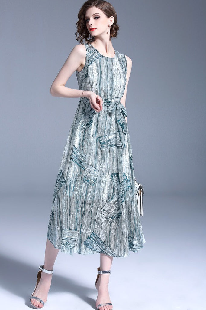 Wash Painting Midi Dress W/ Belt