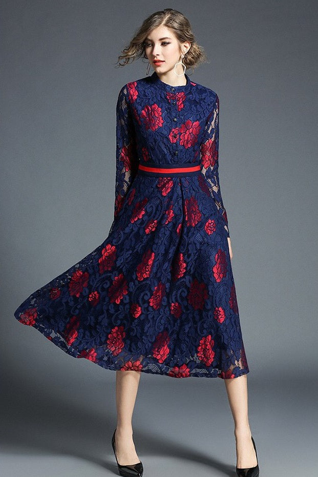 Two Color Flower Lace Dress
