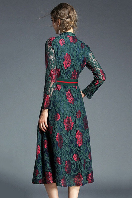 Two Color Flower Lace Dress