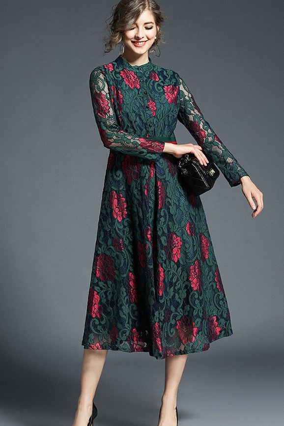 Two Color Flower Lace Dress