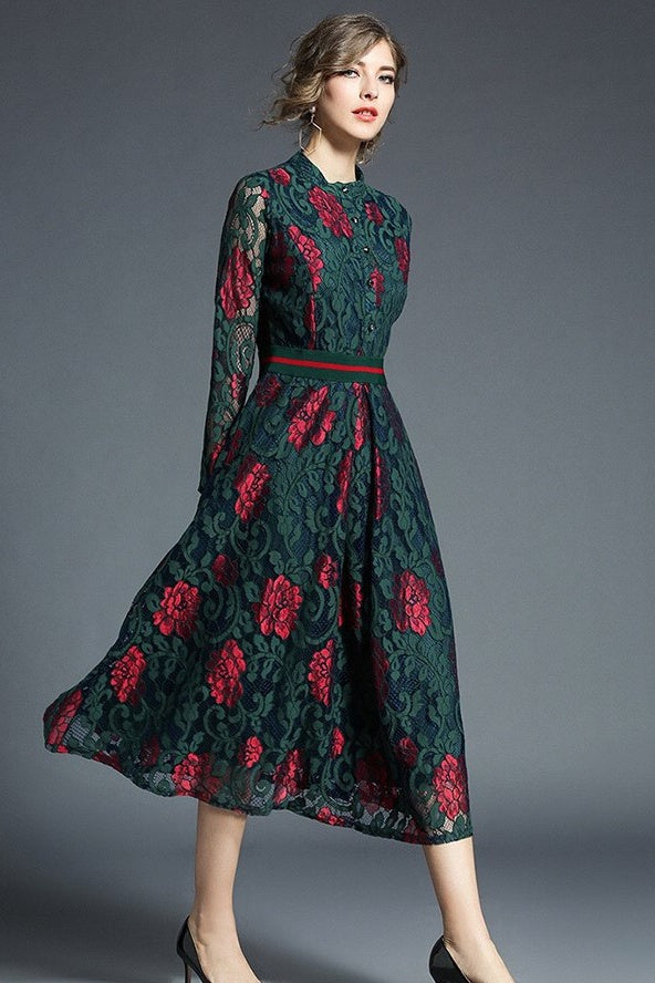 Two Color Flower Lace Dress