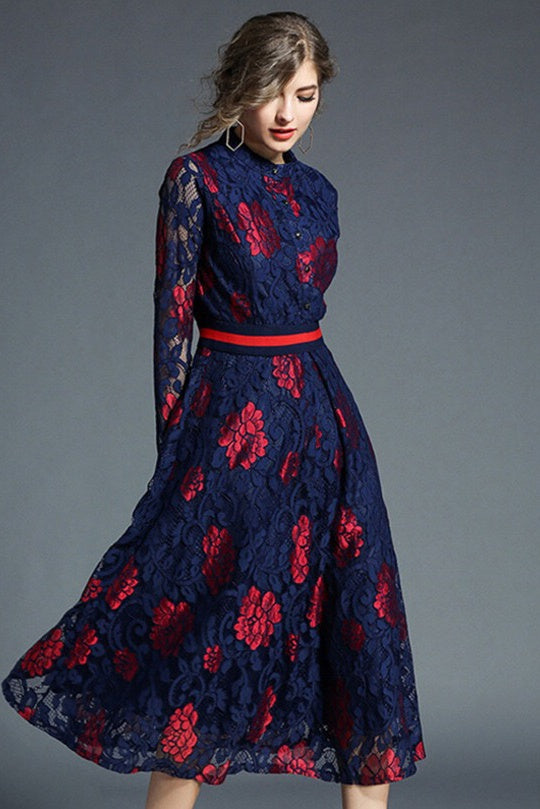 Two Color Flower Lace Dress