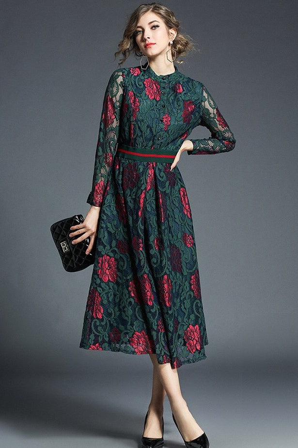 Two Color Flower Lace Dress
