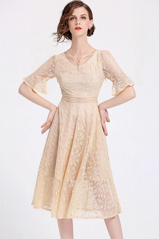 Lace Dress W/ Mesh Neck Detail