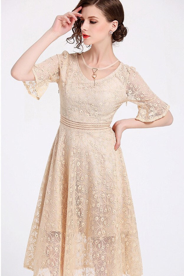 Lace Dress W/ Mesh Neck Detail