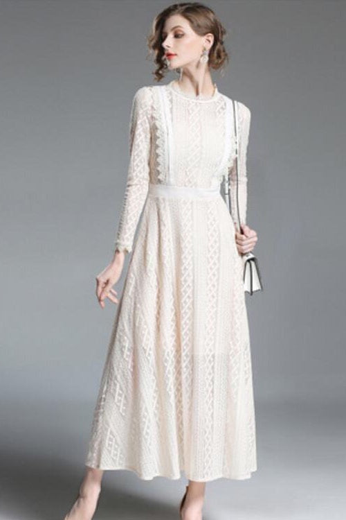 Stripe Lace Fit and Flare Dress