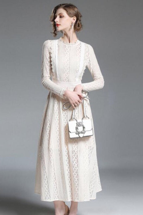 Stripe Lace Fit and Flare Dress