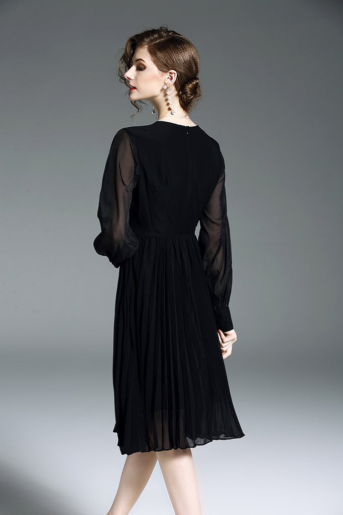Black Beaded and Embroidered Chiffon Dress