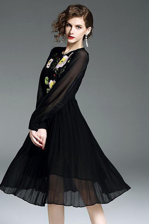 Black Beaded and Embroidered Chiffon Dress