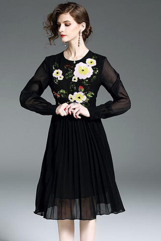Black Beaded and Embroidered Chiffon Dress