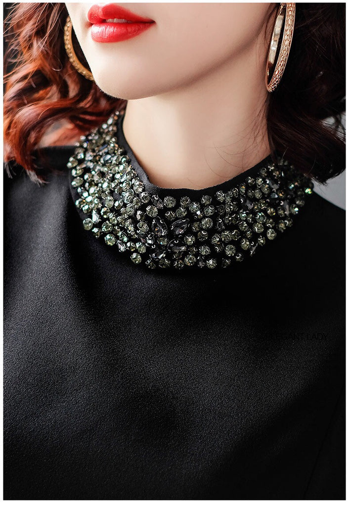 Black Flattering Short Sleeve Beaded Dress