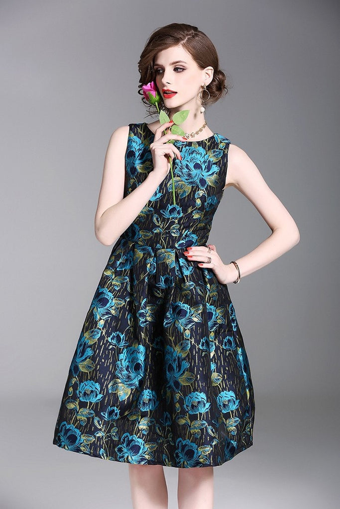 Jacquard Flower Fit and Flare Dress