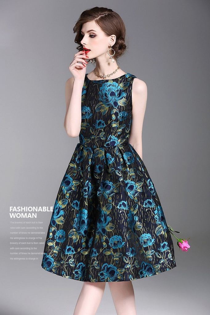 Jacquard Flower Fit and Flare Dress
