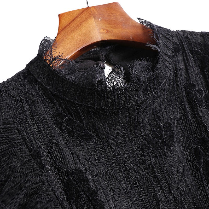 Black Lace Party Dress W/ Belt