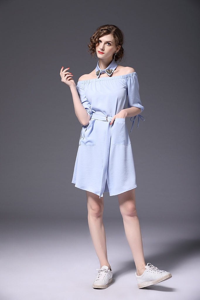 Off Shoulder Dress W/ Choker Neck