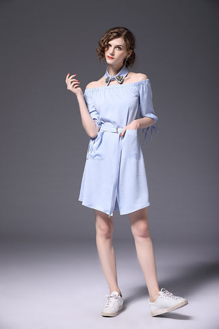 Off Shoulder Dress W/ Choker Neck