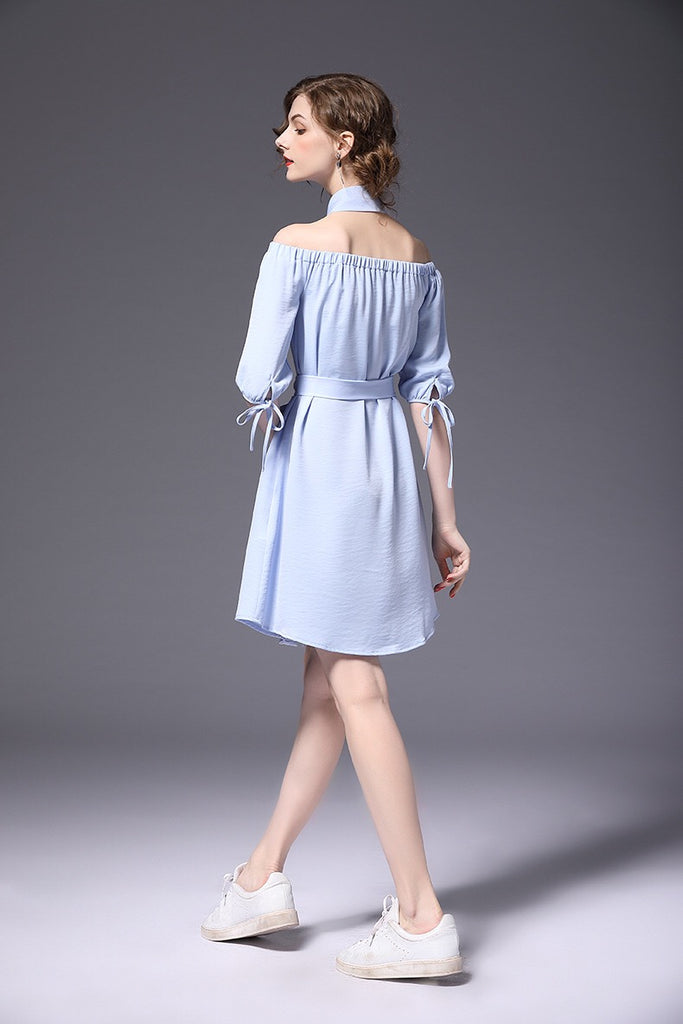 Off Shoulder Dress W/ Choker Neck