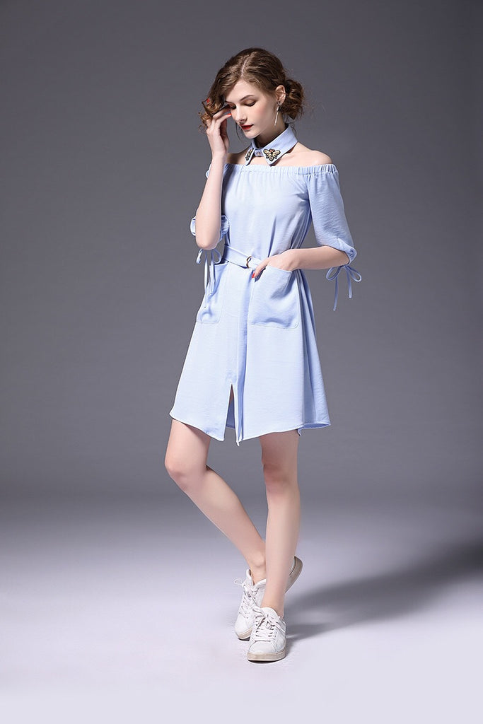 Off Shoulder Dress W/ Choker Neck