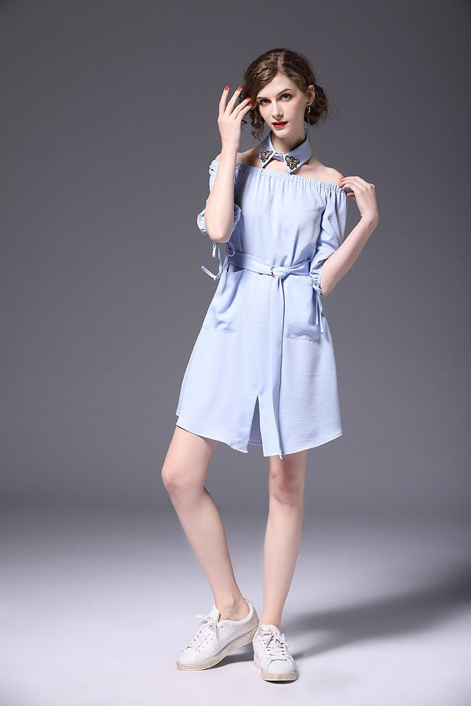 Off Shoulder Dress W/ Choker Neck