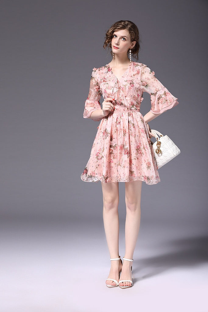 3D Flower Chiffon Dress