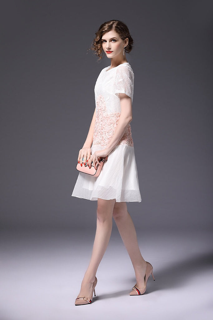 Color Block 3d Flower Lace Dress