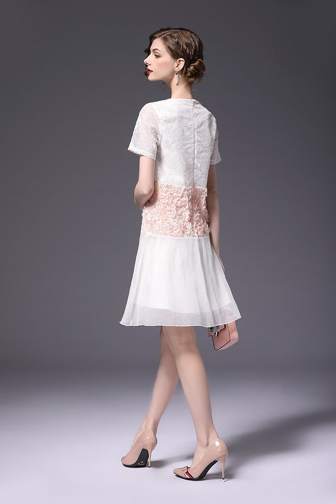 Color Block 3d Flower Lace Dress