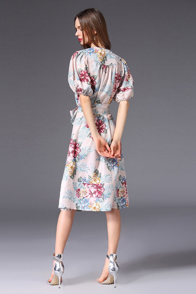 Floral Print Dress W/ Belt