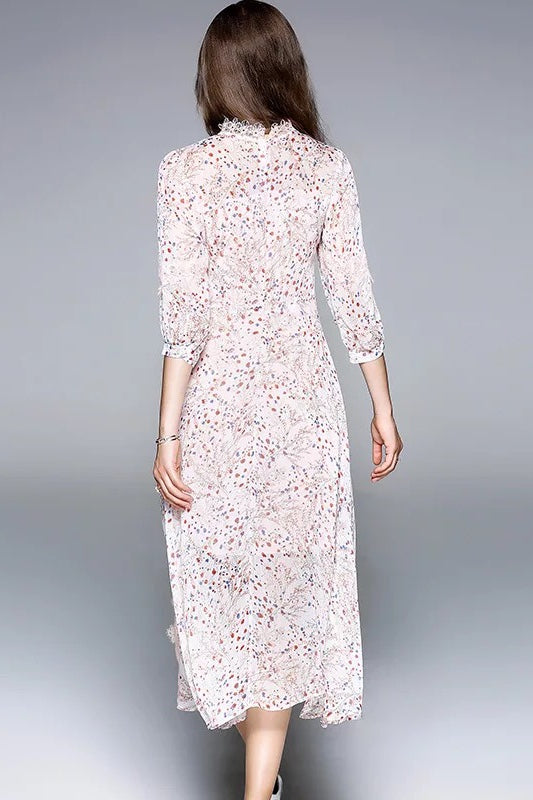 Floral Chiffon Dress W/ Crochet Detail