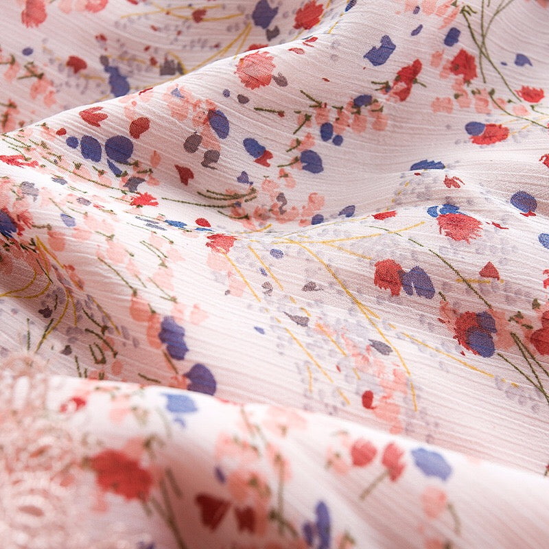 Floral Chiffon Dress W/ Crochet Detail