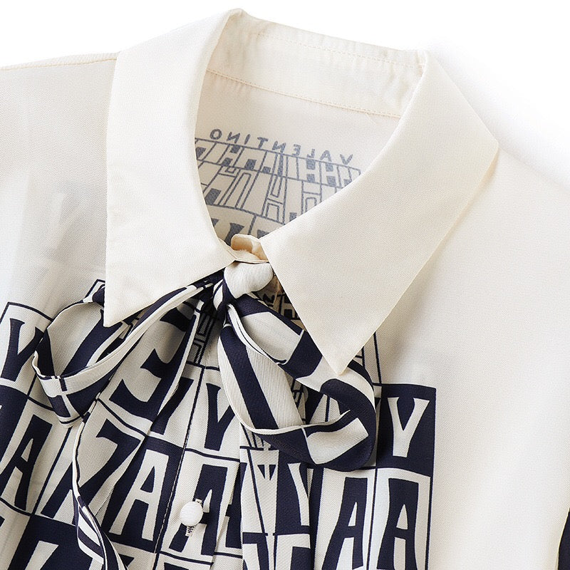 Letter Print Satin Blouse