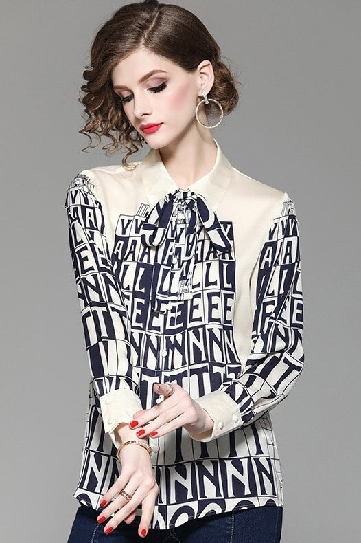 Letter Print Satin Blouse